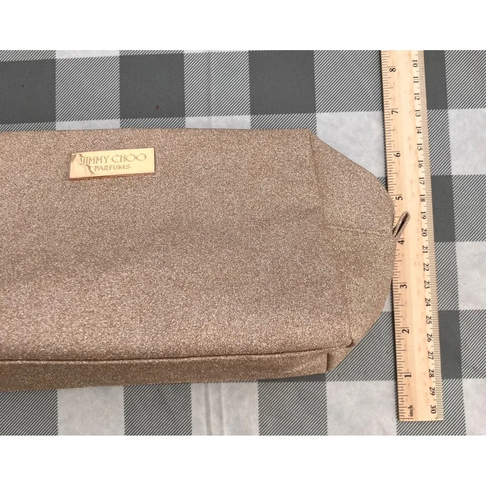 Jimmy Choo Makeup Bag Womens Large Rose Gold Glitter Parfums Cosmetic Pouch